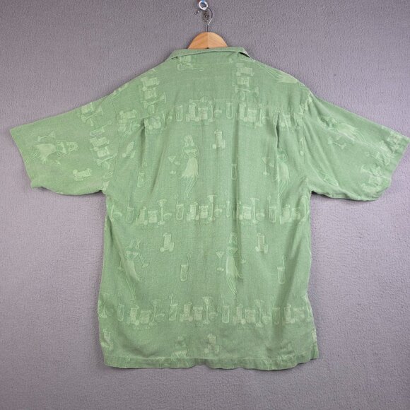 Tommy Bahama Shirt Men Size Large Green Hulu Girls Martinis Silk Button Down VTG - Picture 5 of 8